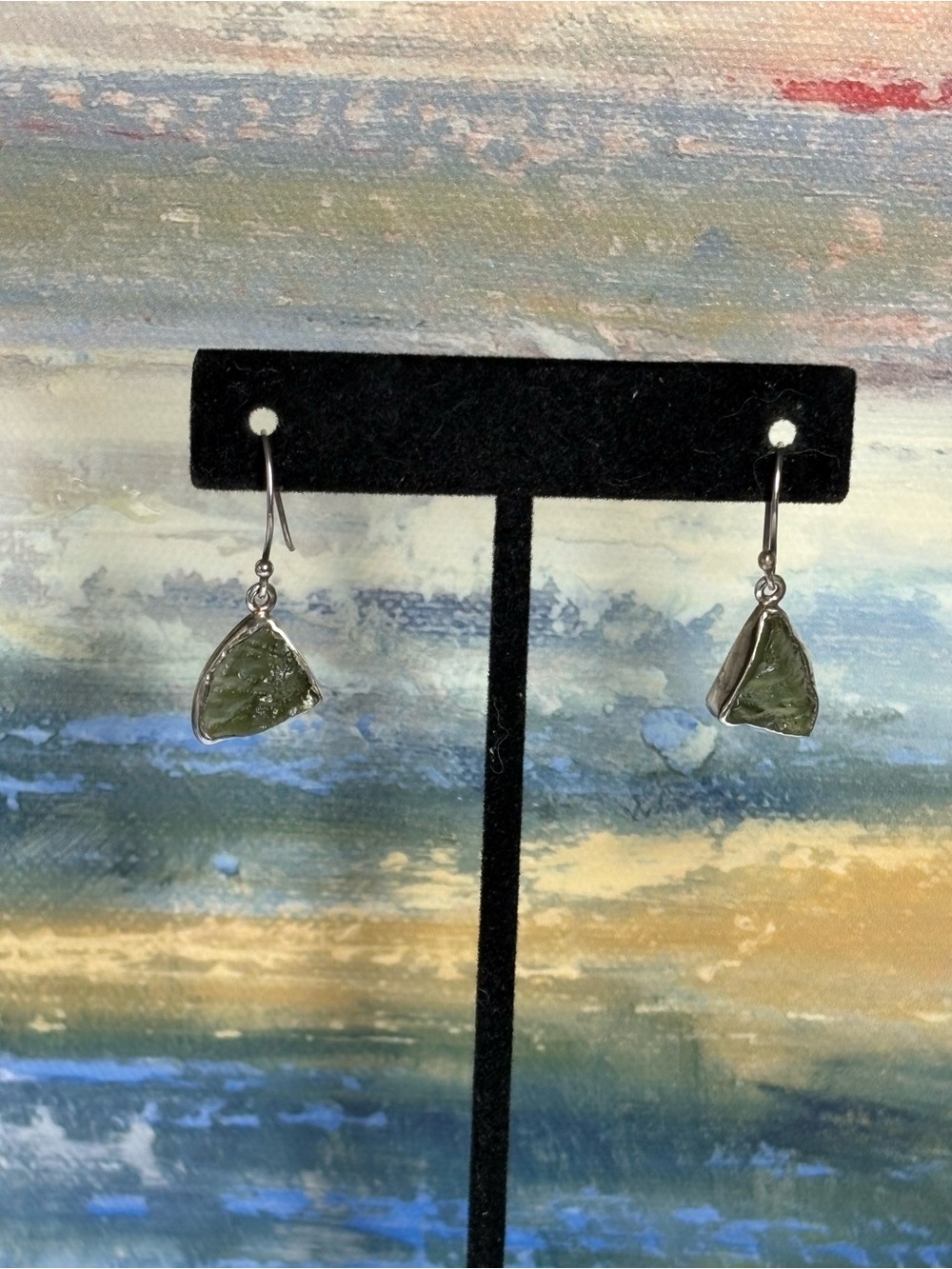 Moldivite Drop Earrings - Sterling Silver
